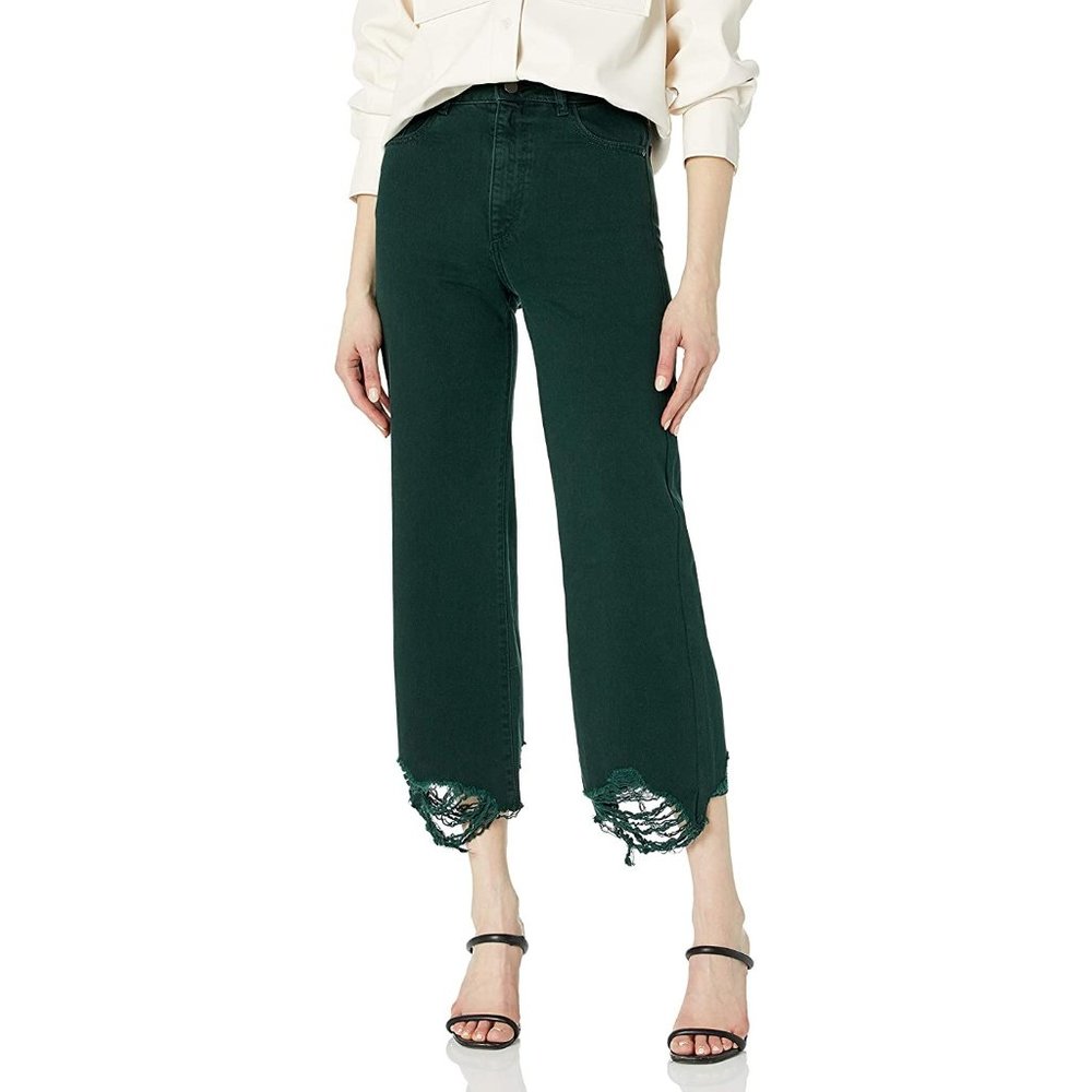 DL1961 HEPBURN WIDE LEG HIGH RISE VINTAGE JEANS Size 24 Dark Green